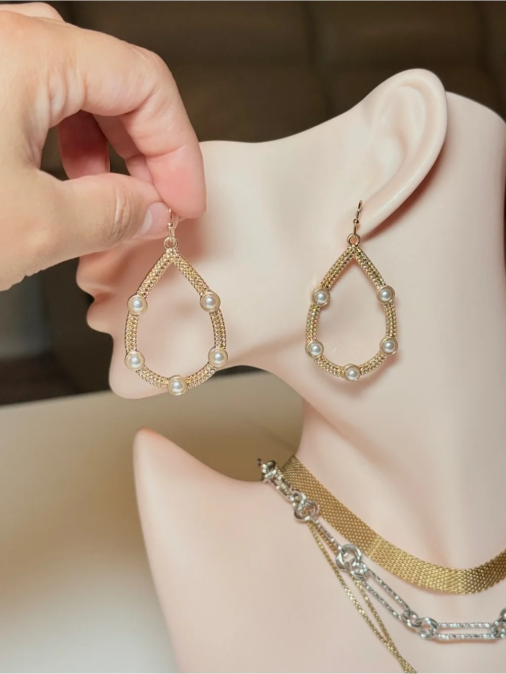 Italian Style Gold and Pearl Teardrop Earrings